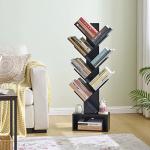 Tall 6-Tier Tree Bookshelf with Drawer, Black