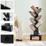Tall 6-Tier Tree Bookshelf with Drawer, Black