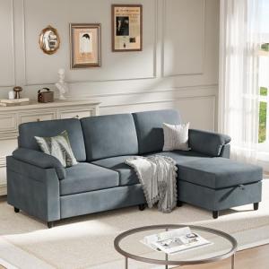 Meilocar Sectional Couches for Living Room, L Shaped Couch with Side Storage Pockage, Comfortable 3 Seat Sofa Couches for Apartment, Grey