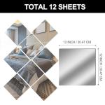 12" x 12" Acrylic Flexible Mirror Sheets, 12 Pack Self-Adhesive Mirror Tiles, Square Cuttable Wall Stickers, Non-Glass, Safety Reflective for DIY Craft Home Wall Decor