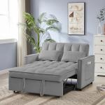 53'' Convertible Sleeper Sofa Bed with Adjustable Backrest, Recliner Function, 2 Pillows & Side Storage Pockets – Stylish & Functional Furniture for Living Room or Small Spaces (Grey-1)