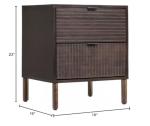 Sango Merk 2-Drawer Nightstand, Modern Walnut Bedside Table with Cylindrical Wood Legs, Vertical & Horizontal Groove Patterns, Discreet Metal Finger Pulls, Smart Storage for Office or Living Room