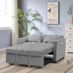 53'' Convertible Sleeper Sofa Bed with Adjustable Backrest, Recliner Function, 2 Pillows & Side Storage Pockets – Stylish & Functional Furniture for Living Room or Small Spaces (Grey-1)