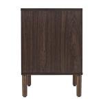 Sango Merk 2-Drawer Nightstand, Modern Walnut Bedside Table with Cylindrical Wood Legs, Vertical & Horizontal Groove Patterns, Discreet Metal Finger Pulls, Smart Storage for Office or Living Room