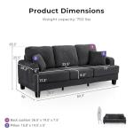 HOMES: Inside + Out Reese Modern Plush Chenille Couch with Side Pockets, Cup Holders and USB Ports, Wooden Comfortable Sofa for Living Room, Bedroom and Office, Dark Grey