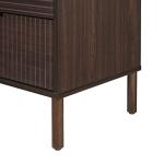 Sango Merk 2-Drawer Nightstand, Modern Walnut Bedside Table with Cylindrical Wood Legs, Vertical & Horizontal Groove Patterns, Discreet Metal Finger Pulls, Smart Storage for Office or Living Room