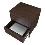 Sango Merk 2-Drawer Nightstand, Modern Walnut Bedside Table with Cylindrical Wood Legs, Vertical & Horizontal Groove Patterns, Discreet Metal Finger Pulls, Smart Storage for Office or Living Room