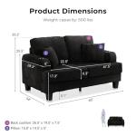 HOMES: Inside + Out Reese Modern Plush Chenille Comfortable Loveseat with Side Pockets, Cup Holders and Pillows, Wooden Soft Couch for Living Room, Bedroom and Office, Black