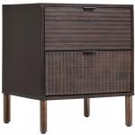 Sango Merk 2-Drawer Nightstand, Modern Walnut Bedside Table with Cylindrical Wood Legs, Vertical & Horizontal Groove Patterns, Discreet Metal Finger Pulls, Smart Storage for Office or Living Room