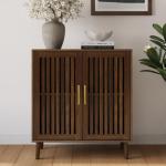 Smart FENDEE Sideboard Cabinet, 31.5" W Farmhouse Buffet Cabinet with Louvered Doors & Adjustable Shelf, Wood Coffee Bar Storage Station for Kitchen, Dining Room, Living Room, Entryway, Walnut Color