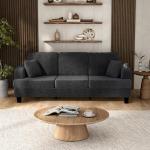 HOMES: Inside + Out Reese Modern Plush Chenille Couch with Side Pockets, Cup Holders and USB Ports, Wooden Comfortable Sofa for Living Room, Bedroom and Office, Dark Grey