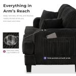 HOMES: Inside + Out Reese Modern Plush Chenille Comfortable Loveseat with Side Pockets, Cup Holders and Pillows, Wooden Soft Couch for Living Room, Bedroom and Office, Black