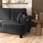 HOMES: Inside + Out Reese Modern Plush Chenille Couch with Side Pockets, Cup Holders and USB Ports, Wooden Comfortable Sofa for Living Room, Bedroom and Office, Dark Grey