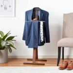 Oakestry Walnut Wood Valet Stand Freestanding Clothes Organizer with Tray Hanger Trouser Bar Space-Saving Suit Rack for Bedroom Entryway Office Durable Stylish Coat Stand for Men’s Wardrobe Storage