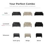 HOMES: Inside + Out Reese Modern Plush Chenille Comfortable Loveseat with Side Pockets, Cup Holders and Pillows, Wooden Soft Couch for Living Room, Bedroom and Office, Black