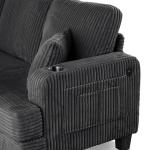 HOMES: Inside + Out Reese Modern Plush Chenille Couch with Side Pockets, Cup Holders and USB Ports, Wooden Comfortable Sofa for Living Room, Bedroom and Office, Dark Grey