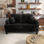 HOMES: Inside + Out Reese Modern Plush Chenille Comfortable Loveseat with Side Pockets, Cup Holders and Pillows, Wooden Soft Couch for Living Room, Bedroom and Office, Black