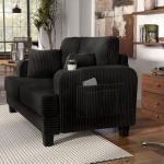 HOMES: Inside + Out Reese Modern Plush Chenille Comfortable Loveseat with Side Pockets, Cup Holders and Pillows, Wooden Soft Couch for Living Room, Bedroom and Office, Black