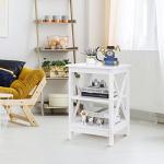 ZENY End Table Set of 2, Sofa Side End Storage Shelf, Versatile X-Design Wooden Side Table, Living Room, Bedroom, Office, Apartment Furniture, White