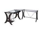 Coaster Home Furnishings - Monterey - Engineered Wood and Metal - 67-Inch L-Shaped Computer Desk & Keyboard Tray, Tempered Glass Top, CPU Stand, Contemporary Style - Home Office - Cappuccino - 800446