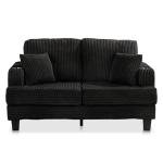 HOMES: Inside + Out Reese Modern Plush Chenille Comfortable Loveseat with Side Pockets, Cup Holders and Pillows, Wooden Soft Couch for Living Room, Bedroom and Office, Black