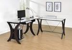 Coaster Home Furnishings - Monterey - Engineered Wood and Metal - 67-Inch L-Shaped Computer Desk & Keyboard Tray, Tempered Glass Top, CPU Stand, Contemporary Style - Home Office - Cappuccino - 800446