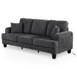 HOMES: Inside + Out Reese Modern Plush Chenille Couch with Side Pockets, Cup Holders and USB Ports, Wooden Comfortable Sofa for Living Room, Bedroom and Office, Dark Grey
