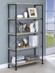 Coaster Home Furnishings Analiese Rustic Industrial 4-Tier Bookcase Etagere Bookshelf Office Storage Book Shelf Engineered Eco-Friendly Wood Look Laminate Sturdy Black Steel Base Grey Driftwood 801546