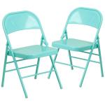 Flash Furniture 2 Pack HERCULES COLORBURST Series Tantalizing Teal Triple Braced & Double Hinged Metal Folding Chair