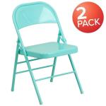 Flash Furniture 2 Pack HERCULES COLORBURST Series Tantalizing Teal Triple Braced & Double Hinged Metal Folding Chair