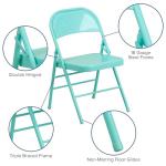 Flash Furniture 2 Pack HERCULES COLORBURST Series Tantalizing Teal Triple Braced & Double Hinged Metal Folding Chair