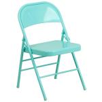 Flash Furniture 2 Pack HERCULES COLORBURST Series Tantalizing Teal Triple Braced & Double Hinged Metal Folding Chair