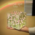 DIY Tulip Mirror Cube Lamp Flower Table Lamp Handmade Romantic Valentine's Day Lamp Tulips Home Decorations Gift for Girlfriend