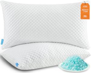 UYWO Cooling Pillows Queen Size Set of 2, Memory Foam Pillows with Zipper, Firm Bed Pillows Adjustable for Hot Side Back Stomach Sleepers