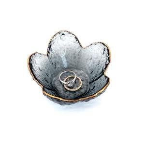 CEIERPH Black Flower Ring Dish Jewelry Tray, Small Glass Trinket Tray for Rings Earrings, Present for Wife Mom Daughter Women