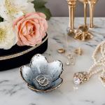CEIERPH Black Flower Ring Dish Jewelry Tray, Small Glass Trinket Tray for Rings Earrings, Present for Wife Mom Daughter Women