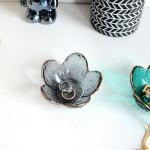 CEIERPH Black Flower Ring Dish Jewelry Tray, Small Glass Trinket Tray for Rings Earrings, Present for Wife Mom Daughter Women