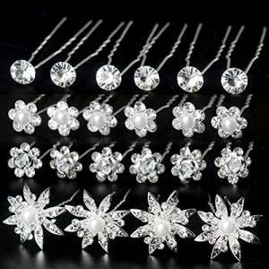 40 Pieces Bridal Hair Pins, Clips and Barrettes with Crystal Pearl Flowers, Women's Proms Hair Jewelry Accessories, Gift Stocking Stuffers for Girls