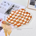 Koythin Jewelry Tray, Ceramic Jewelry Dish Trinket Tray Organizer, Checkered Pattern Aesthetic Decorative for Kitchen, Bathroom, Birthday Gift (Brown Plaid)