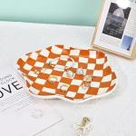 Koythin Jewelry Tray, Ceramic Jewelry Dish Trinket Tray Organizer, Checkered Pattern Aesthetic Decorative for Kitchen, Bathroom, Birthday Gift (Brown Plaid)