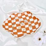 Koythin Jewelry Tray, Ceramic Jewelry Dish Trinket Tray Organizer, Checkered Pattern Aesthetic Decorative for Kitchen, Bathroom, Birthday Gift (Brown Plaid)