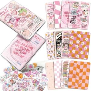 Kaciola 12PCS Inserts Cardstock Paper for Kindle, and 50PCS Scrapbook Stickers for Clear Case, 6.9"x4.8" Funny Theme E-Reader Back Cover Insert Decorating Accessories for Paper White 11th-12th