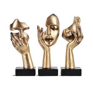 oliruim 3 Pcs Thinker Small Statue Set - Black Gold Abstract Art Figurines Home Living Room Aesthetic Decor Floating Shelf Coffee Table Office Desk Bathroom Counter Decor (3 Pcs Gold, 6")