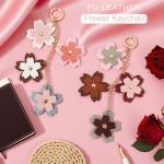 Yzikema Leather Flower Pendant Decorative Keyring, Boho Accessories Cute Keychains for Women Wallet Bag Pendant Charms (pink)