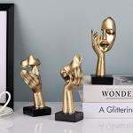 oliruim 3 Pcs Thinker Small Statue Set - Black Gold Abstract Art Figurines Home Living Room Aesthetic Decor Floating Shelf Coffee Table Office Desk Bathroom Counter Decor (3 Pcs Gold, 6")