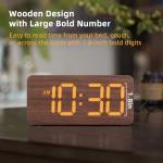 uscce Wooden Digital Alarm Clocks for Bedrooms: Dimmable Dual Alarm Clock with Large Numbers for Bedside Desk - Loud Alarm for Heavy Sleepers with Volume Control - Wood Decor & Gifts