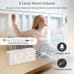 DreamSky Wooden Digital Alarm Clock for Bedroom - Desk Clock for Living Room with Large Numbers, Dimmer, Loud Alarm for Heavy Sleepers with Volume Control, DST, Office Wood Decor (Adapter Powered)