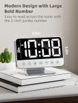 Odokee Digital Alarm Clocks for Bedrooms: Large Bold Number 5 Brightness Dimmer - Easy to Read Across The Room - 5 Alarm Sound 8 Night Light - Silver
