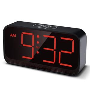 Acedeck Battery Operated Digital Clock: Cordless Small Alarm Clock for Bedroom Travel - Large Numbers 4 Dimmers for All Ages Red Digits