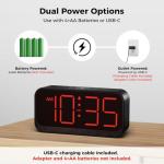 Acedeck Battery Operated Digital Clock: Cordless Small Alarm Clock for Bedroom Travel - Large Numbers 4 Dimmers for All Ages Red Digits